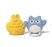 BowBabe 2-Pack Plush Squeaky Dog Toy Set, Rabbit & Owl with Memory Foam & Cotton Rope, for All Breeds