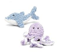 BowBabe 2-Pack Plush Squeaky Dog Toy Set, Shark & Octopus with Resilient Cotton & Soft Tentacles, for All Breeds
