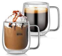 BOWD 350ml Double Wall Glasses Coffee Mug, Tea Cup, Insulation Cup,Mugs,Perfect for Latte,Cappuccino Cup,Double Walled Insulated Drinking Glasses with Handle, 2 pcs