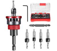 BOWEICORE Countersink Drill Wood Set, 5-Piece TCT Cutting & HSS-M2 Countersink with 1/4 Inch Hex Shank, L Key, S2 PH2 Bit, Countersink with Depth Stop, Ideal for Woodworking