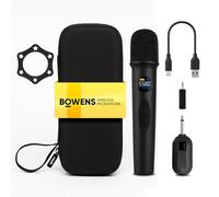 Bowens Wireless Microphone System - Karaoke Microphone Wireless with Receiver, Echo Control, LCD Display, USB-C Charging, 6.35mm Adapter - Cordless Mic for Singing, Speaking Parties, Events