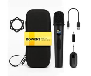 Bowens Wireless Microphone System - Karaoke Microphone Wireless with Receiver, Echo Control, LCD Display, USB-C Charging, 6.35mm Adapter - Cordless Mic for Singing, Speaking Parties, Events