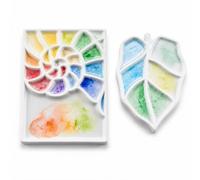 Bower Bird Ceramic Watercolor Palette, Porcelain Mixing Tray for Acrylic, Gouache, Watercolor Painting, White, Antique Style, 5.3x3.5x0.55 Inch (Conch +Leaf)