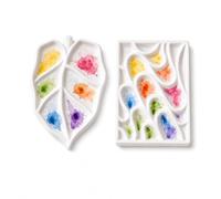 Bower Bird Porcelain Watercolor Palette Set, 5.5" Leaf & Wave Ceramic Paint Mixing Trays for Artists, Professional Watercolor Palette for Acrylic, Gouache and Watercolor Painting