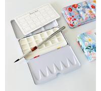 Bower Bird Travel Watercolor Palette, Portable Ceramic 16-Well, Small Travel Metal Paint Box with Porcelain 18-Well Set
