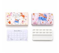 Bower Bird Travel Watercolor Palette, Portable Metal Tin with Ceramic Paint Palette, Empty Sketching Set, White, Antique Style (12well)