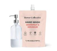 Bower Collective Natural Antibacterial Liquid Hand Soap with Glass Dispenser, Geranium & Grapefruit Handwash Refill, Eco-Friendly Soap, 1 Litre, 300+ Washes