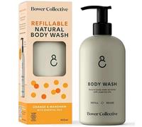 Bower Collective Orange & Mandarin Natural Body Wash Starter Pack 400ml Reusable Bottle, Shower or Bath Gel with Essential Oils, Moisturising Body Wash