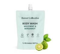 Bower Collective Wild Mint & Bergamot Natural Body Wash Refill Pouch 1 Litre, Shower Gel with Essential Oils, Moisturising Body Wash, Zero Plastic Waste
