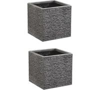 Bowers Bargains Square Plastic Planter, Grey Brick Stone Effect, 38cm double pack (38 2 Pack)