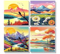 Bowetile 4 Pack Animals Framed Paint by Numbers for Adults Children, Squirrel Painting by Numbers Kit for Adults, Beginners Canvas Kits, DIY Acrylic Pigment Drawing Paintwork for Home Decor 20x20 cm