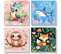 BOWETILE 4 Pack Animals Framed Paint by Numbers for Children, Painting by Numbers Kit for Kids Ages 4-8-12, Painting Kits for Kids Beginner, DIY Acrylic Pigment Drawing Paintwork for Home Decor20x20cm