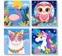 BOWETILE 4 Pack Animals Framed Paint by Numbers for Children, Painting by Numbers Kit for Kids Ages 4-8-12, Painting Kits for Kids Beginner, DIY Acrylic Pigment Drawing Paintwork for Home Decor20x20cm