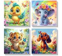 BOWETILE 4 Pack Animals Framed Paint by Numbers for Children, Painting by Numbers Kit for Kids Ages 4-8-12, Painting Kits for Kids Beginner, DIY Acrylic Pigment Drawing Paintwork for Home Decor20x20cm