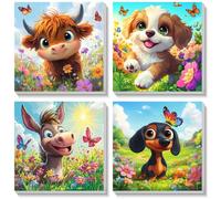 BOWETILE 4 Pack Animals Framed Paint by Numbers for Children, Painting by Numbers Kit for Kids Ages 4-8-12, Painting Kits for Kids Beginner, DIY Acrylic Pigment Drawing Paintwork for Home Decor20x20cm