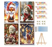 Bowetile 4 Pack Christmas Animals Framed Paint by Numbers for Adults Canvas&Wooden Easel, Penguin Painting by Numbers Beginners Canvas, DIY Color Oil Painting Acrylic Paints for Home Wall Decor20x30cm