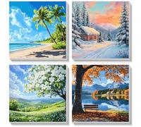 BOWETILE 4 Pack Scenery Framed Paint by Numbers for Adults Children, Painting by Numbers Kit for Adults, Beginners Canvas Kits, DIY Acrylic Pigment Drawing Paintwork for Home Decor, 20x20 cm