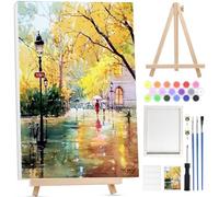 BOWETILE Autumn Scenery Paint by Numbers for Adults with Framed Canvas&Wooden Easel, Painting by Numbers Kit for Adults Beginners Canvas Kit,DIY Acrylic Pigment Drawing Paintwork for Home Decor20x30cm
