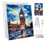 Bowetile Big Ben Framed Paint by Numbers for Adults, Halloween Landscape Painting by Numbers Kit for Adults Beginners Canvas Kit, DIY Color Oil Painting Acrylic Paints for Home Wall Decor 20x30cm