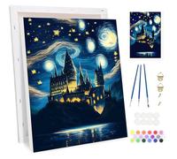 Bowetile Castle Framed Paint by Numbers for Adults, Halloween Landscape Painting by Numbers Kit for Adults Beginners Canvas Kit, DIY Color Oil Painting Acrylic Paints for Home Wall Decor 20x30cm