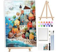 Bowetile Castle Paint by Numbers for Adults with Framed Canvas&Wooden Easel, Painting by Numbers Kit for Adults Beginners Canvas Kit, DIY Acrylic Pigment Drawing Paintwork for Home Decor, 20x30cm