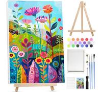 Bowetile Colorful Flowers Paint by Numbers for Adults with Framed Canvas&Wooden Easel, Paint by Numbers Kit for Adults Beginners Canvas Kit,DIY Acrylic Pigment Drawing Paintwork for Home Decor20x30cm