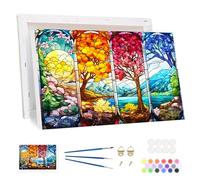 BOWETILE Colorful Tree Framed Paint by Numbers for Adults, Halloween Landscape Painting by Numbers Kit for Adults Beginners Canvas Kit, DIY Color Oil Painting Acrylic Paints for Home Wall Decor20x30cm