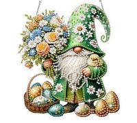 Bowetile Diamond Painting Hanging Ornament with Chain, Gnome Diamond Painting Pendant Kits for Adults Beginners Kids, Easter Floral Design Diamond Crystal Gem Arts Crafts Kit Gift for Home Wall Decor