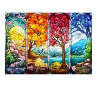Bowetile DIY Diamond Painting Stained Glass, Scenery Diamond Art Painting Kits for Adults, Full Drill Four Seasons Tree Painting Rhinestone Embroidery Pictures for Beginners, Home Wall Decor 40x30 cm