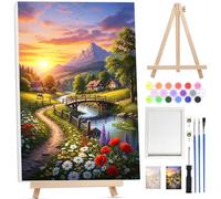 Bowetile Easter Paint by Numbers for Adults with Framed Canvas&Wooden Easel,Scenery Painting by Number Kit for Adults Beginners Canvas Kit,Color Oil Painting Acrylic Paints for Home Wall Decor20x30cm
