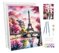 BOWETILE Eiffel Tower Framed Paint by Numbers for Adults, Halloween Landscape Painting by Numbers Kit for Adults Beginners Canvas Kit, DIY Color Oil Painting Acrylic Paints for Home Wall Decor 20x30cm