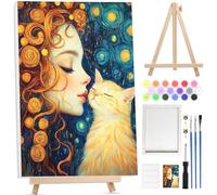 Bowetile Elegant Woman and Cat Paint by Numbers for Adults with Framed Canvas&Wooden Easel, Painting by Numbers for Beginners Canvas Kit,DIY Acrylic Pigment Drawing Paintwork for Home Decor30x40cm