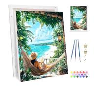 Bowetile Framed Elegant Woman Paint by Numbers for Adults, Beach Painting by Numbers Kit for Adults Beginners Canvas Kit,DIY Color Oil Painting Acrylic Paints for Home Wall Decor 20x30cm