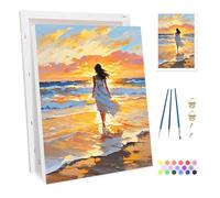 Bowetile Framed Elegant Woman Paint by Numbers for Adults, Beach Painting by Numbers Kit for Adults Beginners Canvas Kit, DIY Color Oil Painting Acrylic Paints for Home Wall Decor 20x30cm