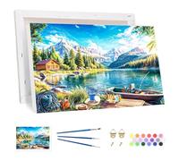 Bowetile Framed Mountain Paint by Numbers for Adults, Beach Painting by Numbers Kit for Adults Beginners Canvas Kit, DIY Color Oil Painting Acrylic Paints for Home Wall Decor 20x30cm