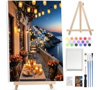 Bowetile Framed Paint by Numbers for Adults, Easy Seaside Town Painting by Numbers Kit for Adults Beginners Canvas Kit, DIY Color Oil Painting Acrylic Paints for Home Wall Decor 20x30cm