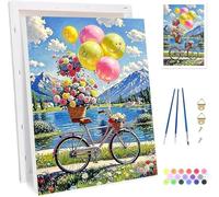 Bowetile Framed Seascape Paint by Numbers for Adults, Bicycle Painting by Numbers Kit for Adults Beginners Canvas Kit, DIY Color Oil Painting Acrylic Paints for Home Wall Decor 20x30cm