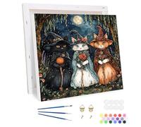 Bowetile Halloween Cat Framed Paint by Numbers for Adults, Pumpkin Painting by Numbers Kit for Adults Beginners Canvas Kit, DIY Color Oil Painting Acrylic Paints for Home Wall Decor 20x30cm