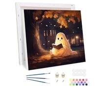 Bowetile Halloween Ghost Framed Paint by Numbers for Adults Kids, Landscape Painting by Numbers Kit for Adults Beginners Canvas Kit, DIY Color Oil Painting Acrylic Paints for Home Wall Decor 20x30cm