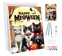 Bowetile Halloween Meoween Framed Paint by Numbers for Adults, Pumpkin Painting by Numbers Kit for Adults Beginners Canvas Kit, DIY Color Oil Painting Acrylic Paints for Home Wall Decor 20x30cm