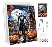 Bowetile Halloween Pumpkin and Skeleton Framed Paint by Numbers for Adults, Pumpkin Painting by Numbers Kit for Beginners Canvas Kit, DIY Color Oil Painting Acrylic Paints for Home Wall Decor 20x30cm