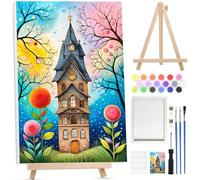 Bowetile House Paint by Numbers for Adults with Framed Canvas&Wooden Easel, Landscape Painting by Numbers Kit for Beginners Canvas Kit,DIY Color Oil Painting Acrylic Paints for Home Wall Decor20x30cm
