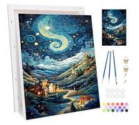 Bowetile Mountain Framed Paint by Numbers for Adults, Halloween Landscape Painting by Numbers Kit for Adults Beginners Canvas Kit, DIY Color Oil Painting Acrylic Paints for Home Wall Decor 20x30cm