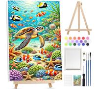 Bowetile Ocean Paint by Numbers for Adults with Framed Canvas&Wooden Easel, Painting by Numbers Kit for Adults Beginners Canvas Kit, DIY Acrylic Pigment Drawing Paintwork for Home Decor, 20x30cm