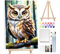 Bowetile Owl Paint by Numbers for Adults with Framed Canvas&Wooden Easel, Painting by Numbers Kit for Adults Beginners Canvas Kit, DIY Acrylic Pigment Drawing Paintwork for Home Decor, 20x30cm