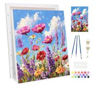 BOWETILE Pink Flowers Framed Paint by Numbers for Adults, Halloween Landscape Painting by Numbers Kit for Adults Beginners Canvas Kit, DIY Color Oil Painting Acrylic Paints for Home Wall Decor 20x30cm