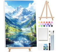BOWETILE Snow Mountain Paint by Numbers for Adults with Framed Canvas&Wooden Easel, Painting by Numbers Kit for Adults Beginners Canvas Kit, DIY Acrylic Pigment Drawing Paintwork for Home Decor20x30cm