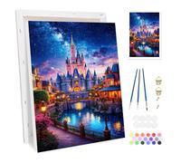 Bowetile Valentine's Castle Framed Paint by Numbers for Adults, Landscape Painting by Numbers Kit for Adults Beginners Canvas Kit, DIY Color Oil Painting Acrylic Paints for Home Wall Decor 20x30cm