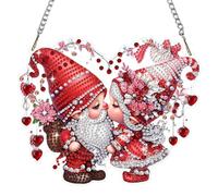 Bowetile Valentine's Gnome Diamond Painting Hanging Ornament with Chain, Flower Diamond Painting Pendant Kits for Adults Beginners Kids, Diamond Crystal Gem Arts Crafts Kit Gift Home Wall Decor