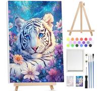 Bowetile White Tiger Paint by Numbers for Adults with Framed Canvas&Wooden Easel, Painting by Numbers Kit for Adults Beginners Canvas Kit,Color Oil Painting Acrylic Paints for Home Wall Decor20x30cm